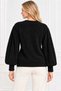 Women's Balloon Sleeve Soft Textured Angora Knit Blouse Sweater with Scarf and Chain Detail. - 3