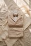 Royal Heritage 4-Piece Special Occasion Outfit for Baby Boys - Beige Herringbone Jacket, Pants, and Premium Bow Tie. - 4