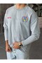 Racing Printed Washed Double Sleeve Oversized Sweatshirt, Grey.