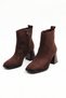 Women's Brown Suede-Look Chunky Block Heel Boots. - 3