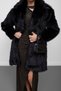 Black Jacket-Style, Single-Button, Long-Haired Faux Fur Coat with Fur-Trimmed Trim - 6