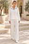 Women's Long-Sleeved, Collared, Fine-Striped Viscose Two-Thread Blouse and Pants Set - New Season: Sporty Elegance and Everyday Chic. - 3