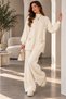 Women's Knitwear 2-Piece Set, Long Sweater with Stand-Up Collar and Pockets, Wide-Leg Pants. - 2