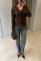 Cardigan with Lace Detail on the Collar and Sleeves - Brown - 4