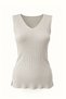 V-Neck Sleeveless Smoke Gray Corded Fabric Sweater