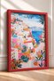 Floral White Houses on the Capri Slope – Framed Painting, Italy Poster, Living Room, Kitchen, Wall Decor, Itp166. - 2