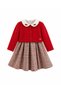 Baby Girl Red Cardigan Plaid Dress with Floral Patterned Collar - 2