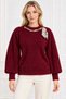 Women's Balloon Sleeve Soft Textured Angora Knit Blouse Sweater with Scarf and Chain Detail. - 2