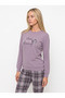 Women's Thermal Pajama Set, Lilac Plaid Pattern - 2