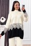 Women's Winter Ecru Elıora Knit Set with Tulle Lace Details P035 - 2