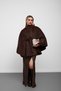Brown-Belted Stand-Up Collar Faux Fur Oversized Poncho - 3