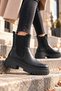 Women's Black Chelsea Boots, Lined, with Thick Soles, Side Zipper, Casual Boots/Shoes. - 6