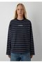 Slogan Printed Striped Navy Blue T-Shirt 1620082-A6700 - 4