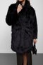 Black Jacket-Style, Single-Button, Long-Haired Faux Fur Coat with Fur-Trimmed Trim - 7