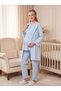 New Season Blue Shawl Collar Nursing-Friendly, Custom-Designed Long-Sleeved Maternity and Postpartum Robe and Pajama Set. - 7