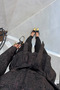 Black Shawl Pattern Belted Jacket - 2653 - 4