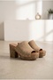 Women's Suede-Look Studded Wooden Platform Heel Sandals. - 2