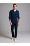 Navy Blue Regular Fit 100% Cotton Non-Crease Zip-Up Polo Collar Basic Sweatshirt 50334031-Vr033 - 4