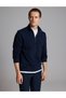 Navy Blue 3-Thread Regular Fit Zippered Stand-Up Collar Basic Sweatshirt 50334032-Vr033 - 3