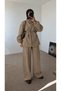 Zippered Belted Trouser Suit - Sand Beige