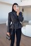 Black Shawl Pattern Belted Jacket - 2653