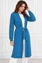 Women's Belted Long Sleeve Double Pocket Embossed Knit Pattern Stylish Casual Indigo Knitwear Long Cardigan - 2