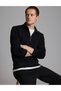 Black 3-Thread Regular Fit Zippered Stand-Up Collar Basic Sweatshirt 50334032-Vr046