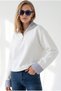 Women's White Polo Collar Crop Sweatshirt with Striped Detailing Swt-19000825