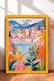 Floral Town Framed Painting on the Shore of Lake Como, Italy Poster, Living Room, Kitchen, Wall Decor, Itp170.