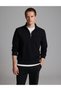 Black 3-Thread Regular Fit Zippered Stand-Up Collar Basic Sweatshirt 50334032-Vr046 - 2