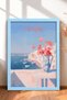 Portofino Coast and Poppies in a Pitcher – Framed Painting, Italy Poster, Wall Decor, Itn016.
