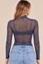 Women's Navy Blue Turtleneck Long Sleeve Tulle Blouse - 8