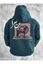 Petrol Green Hooded Oversized Premium Sweatshirt with Horse and Carpet Embroidery. - 2