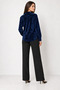 Women's Navy Blue Velvet Shirt, Long Sleeve, Button-Down Collar, Stylish Casual Wear. - 4