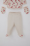 Baby Girl Hospital Outfit, 5-Piece Set, Patterned, 0-3 Months, Ecru. - 4