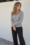 Women's V-Neck Seasonal Gray Knit Sweater - 4