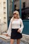 Women's Ecru Crop Top with Wide Sleeves, Ethnic Pattern, and Mesh Detail. - 2