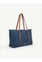 Navy Blue-Tan Shk357 Large Capacity, Shoulder Strap, Zipper, Everyday Shopper Bag. - 5
