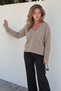 Women's V-Neck Seasonal Beige Knit Sweater - 5