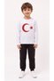 White Cotton Unisex Long-Sleeve T-Shirt with a Star and Crescent Turkish Flag Print.