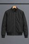 Men's College Collar Zippered Bomber Seasonal Black Raincoat - 6