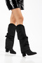 Black Suede Ruched Gusseted Boots with a Pointed Toe and Comfortable Heel. - 3