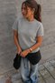 Women's Crew Neck Short Stylish Gray Knit Sweater - 3