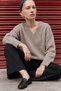 Women's V-Neck Casual Beige Sweater - 3