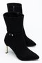 Sara Women's Black Suede Gold-Heel Pointed-Toe Stiletto Heel Boots.