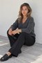 Women's V-Neck Seasonal Anthracite Knit Sweater - 3