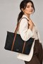 Black-Tan Shk357 Large Capacity, Shoulder Strap, Zippered, Everyday Shopper Bag. - 2