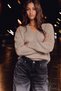 Women's V-Neck Long Sleeve Relaxed Fit Casual Knit Beige Sweater - 5