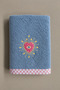 100% Cotton Face Towel with Nazar Evil Eye Embroidery, 50X90 Cm, Soft Texture, Checkered Border, Blue. - 3