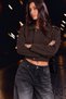 Women's Crop Shirt Collar Casual Brown Coat - 2